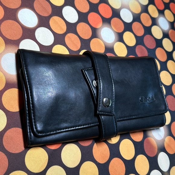 Checi black snap button closure fold out wallet - Picture 2 of 12